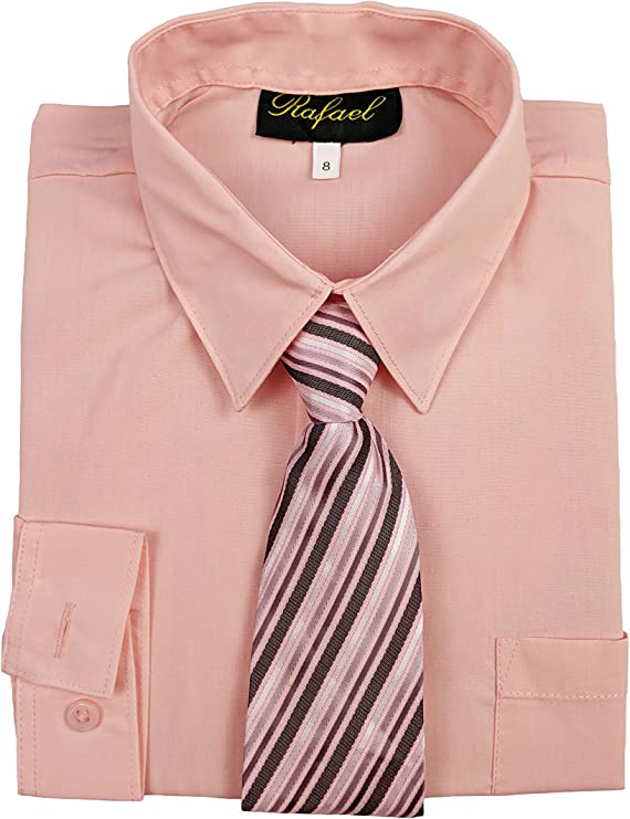 Boys Pink Long Sleeve Formal Dress Shirt and Tie Stylish Combo