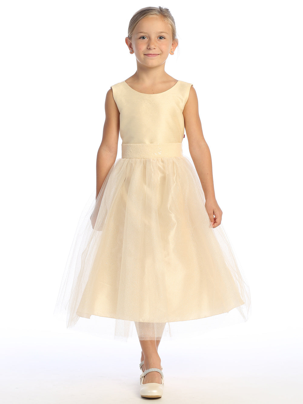 White and champagne flower hotsell girl dress