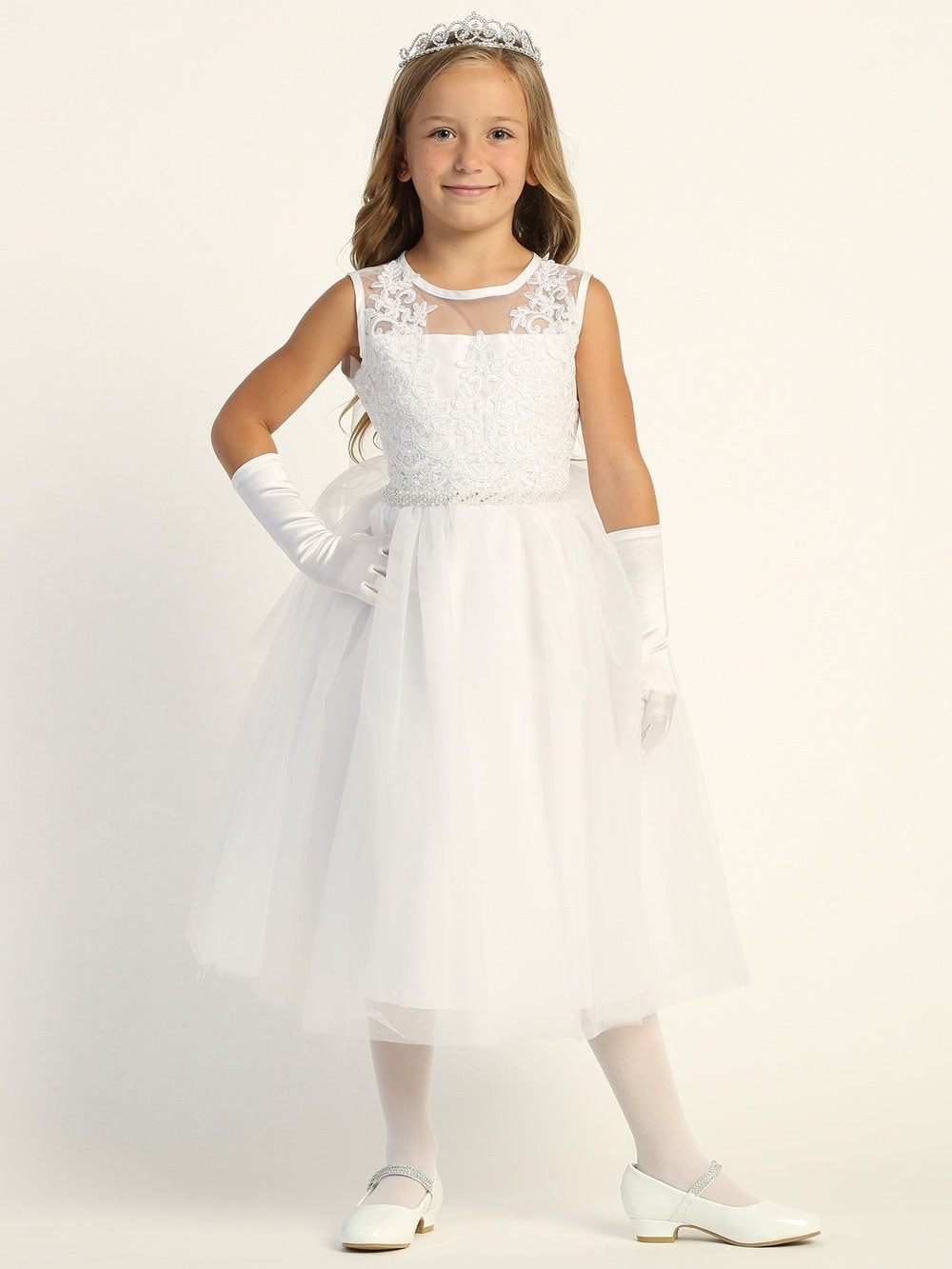 Girls White First Communion Dress buy with Corded Embroidery (194)