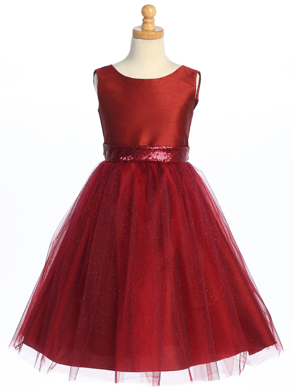 Burgundy Flower Girl Dress with Shantung Sparkle Tulle Malcolm