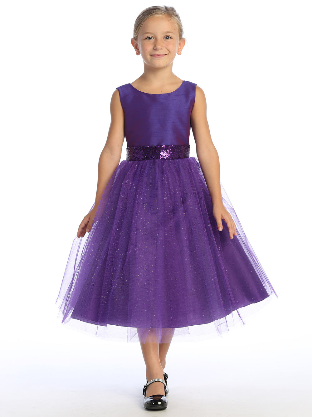 Purple Flower Girl Dress with Shantung & Sparkle Tulle | Malcolm Royce
