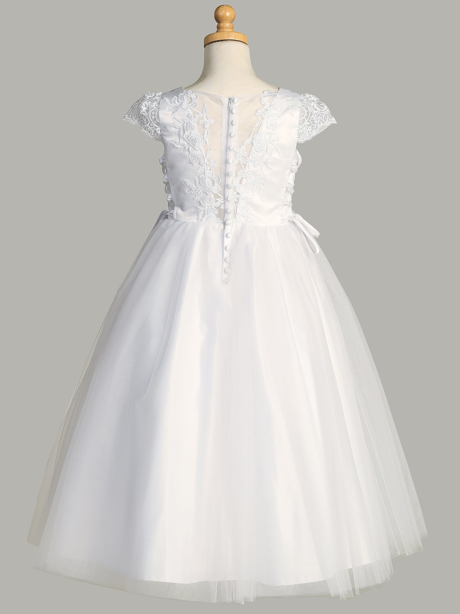 Satin Bodice First Communion Dress with Lace Cap Sleeves - Malcolm Royce