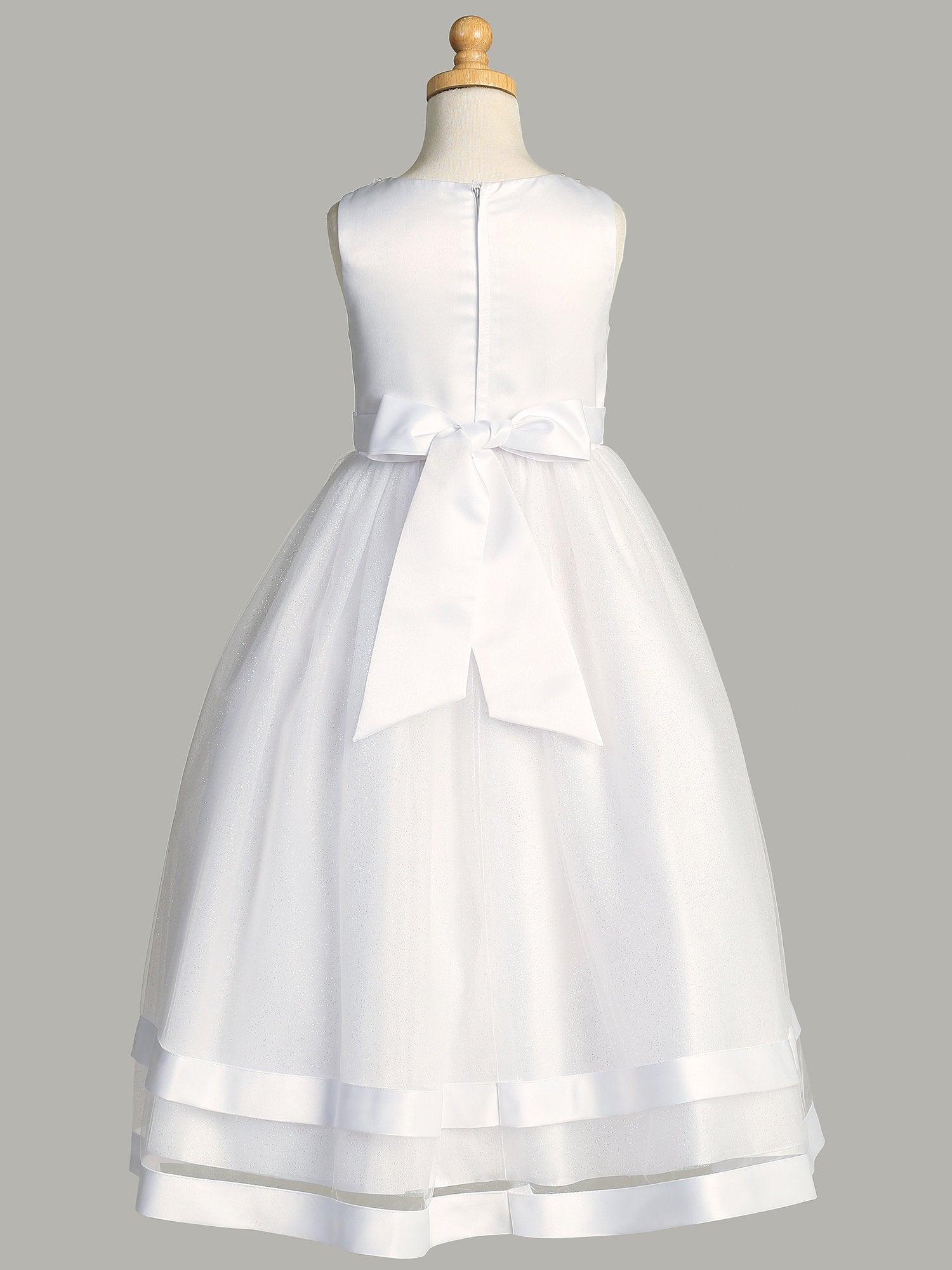 Mid Century, girls fancy white dress, 1st communion, confirmation, flower girl. newest White eyelet cotton, lined w/very large bow detail. Clean,